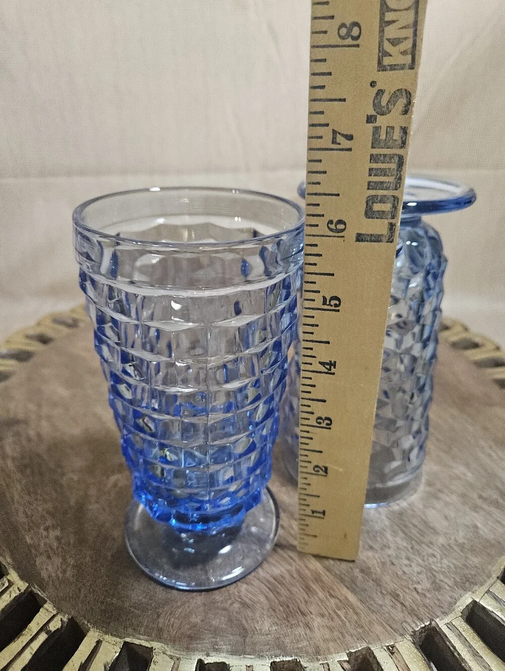 Vintage Indiana Colony Whitehall Light Blue Cubist Footed Ice Tea Glasses Set 2